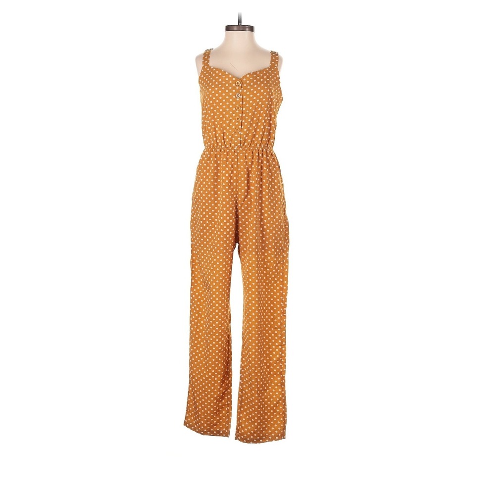 NWT Listicle Polka Dot Jumpsuit Orange White Sleeveless Wide Leg Women's Size S